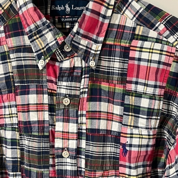 Polo Ralph Lauren Size M Madras Patchwork Thick Cotton Slim (Custom) Fit Shirt - Picture 2 of 6